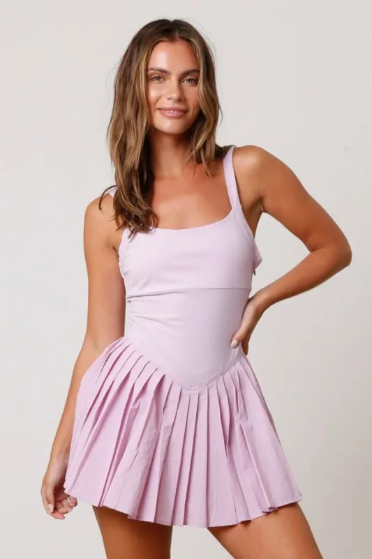 Lavender Sporty Pleated Romper sold by Pinkblush