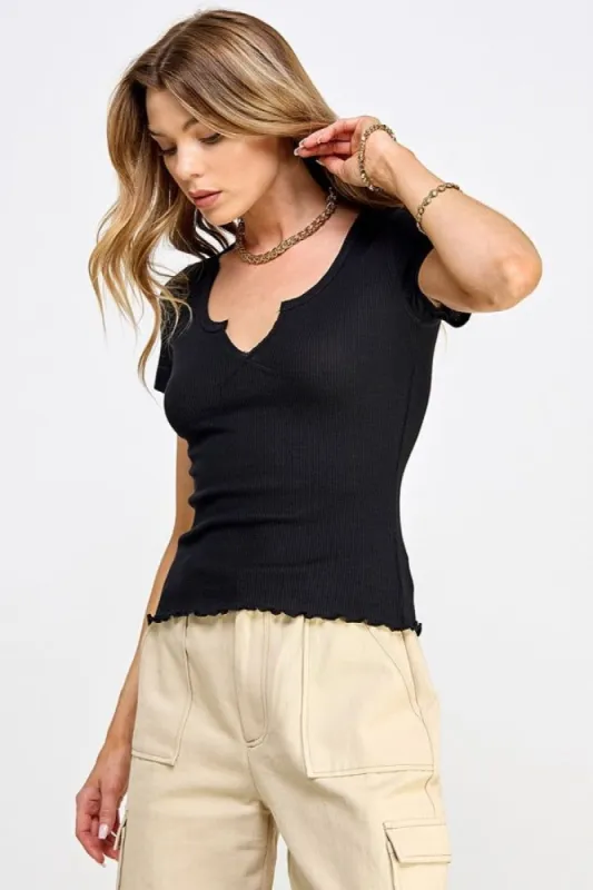Black Thermal Tee With Front Notch sold by Pinkblush