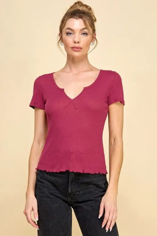 Wine Thermal Tee With Front Notch sold by Pinkblush