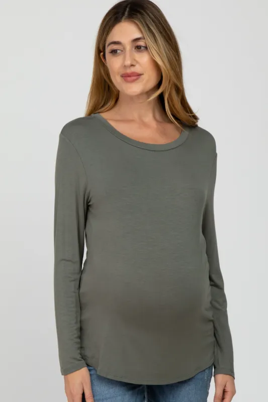 Olive Basic Long Sleeve Maternity Top sold by Pinkblush