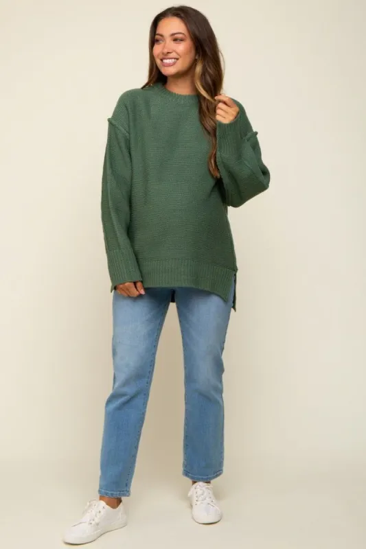 Olive Exposed Seam Maternity Sweater sold by Pinkblush