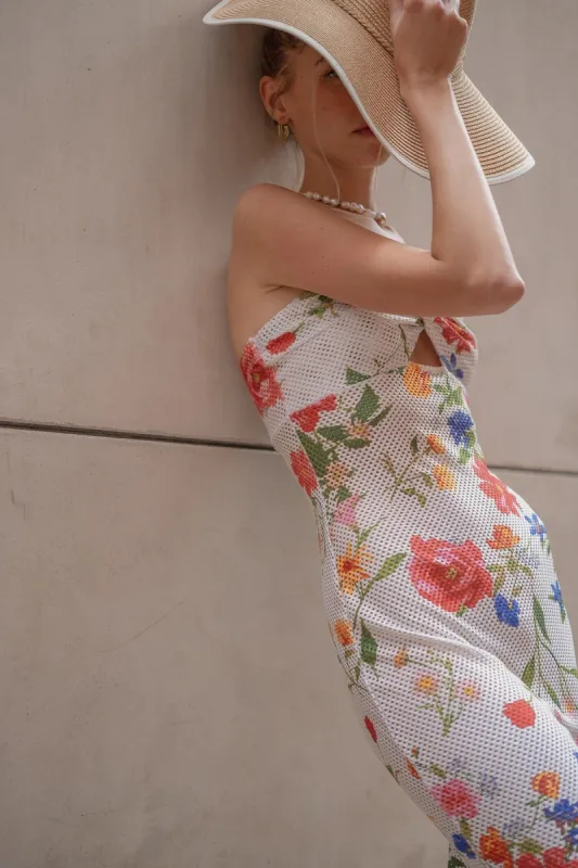 Off White Floral Side Slit Maxi Dress sold by Pinkblush