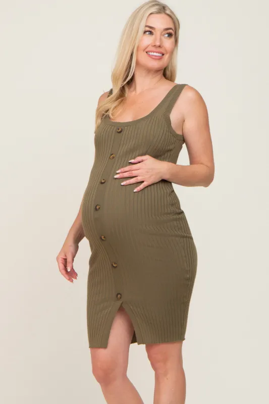 Olive Button Accent Knit Maternity Dress sold by Pinkblush
