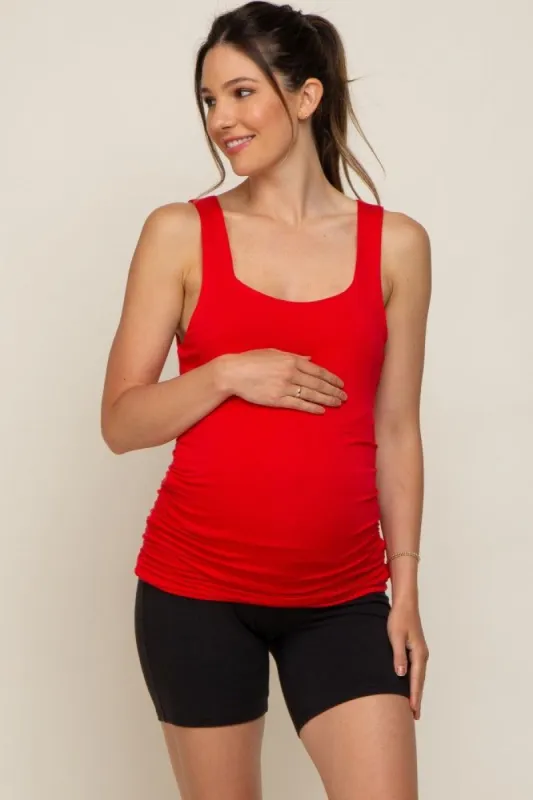 Red Square Neck Ruched Sides Maternity Top sold by Pinkblush