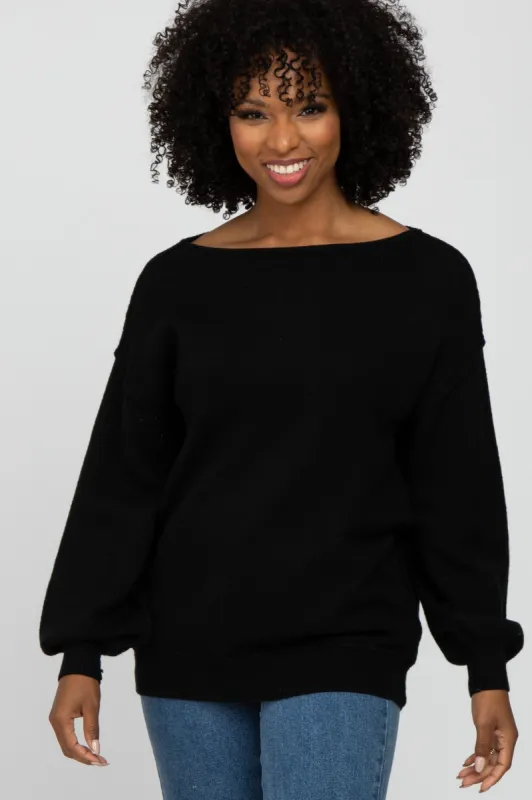 Black Boat Neck Bubble Sleeve Sweater sold by Pinkblush