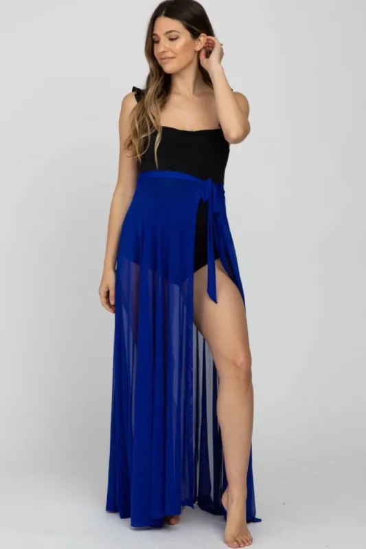 Royal Blue Mesh Maternity Wrap Cover Up sold by Pinkblush