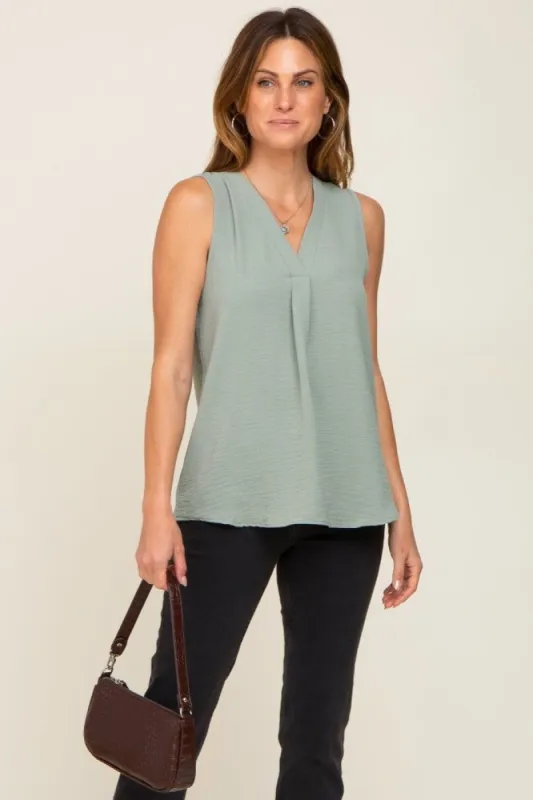 Sage Solid V-Neck Sleeveless Top sold by Pinkblush