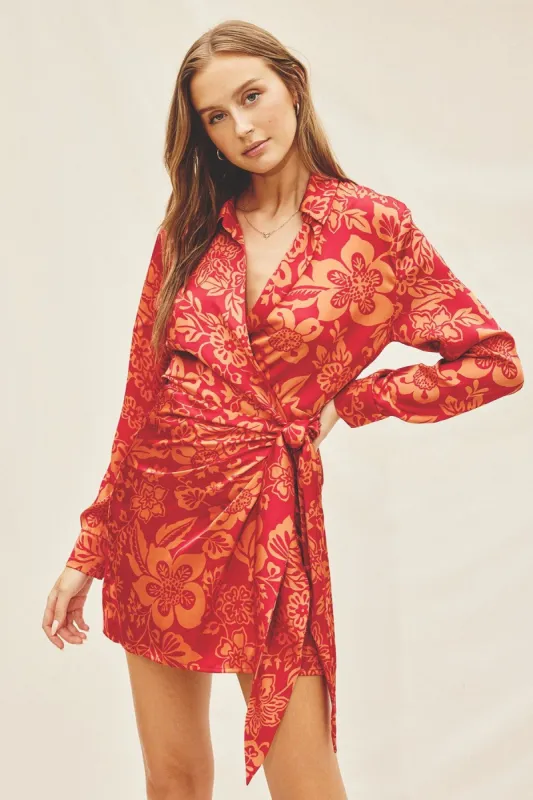 Red Satin Shirt Wrap Dress sold by Pinkblush