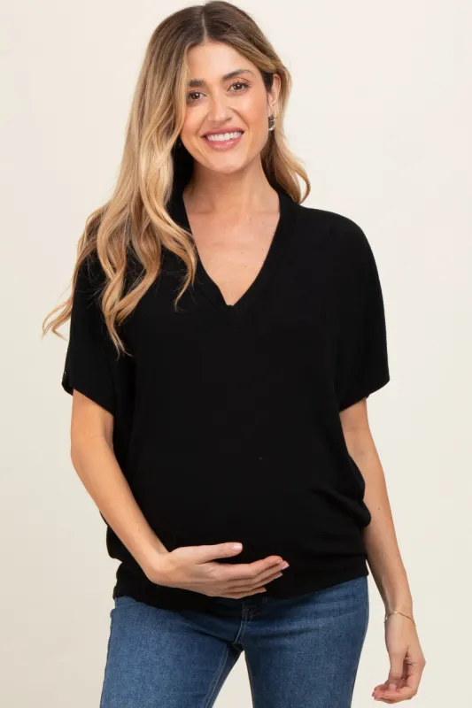 Black V-Neck Crepe Knit Maternity Top sold by Pinkblush