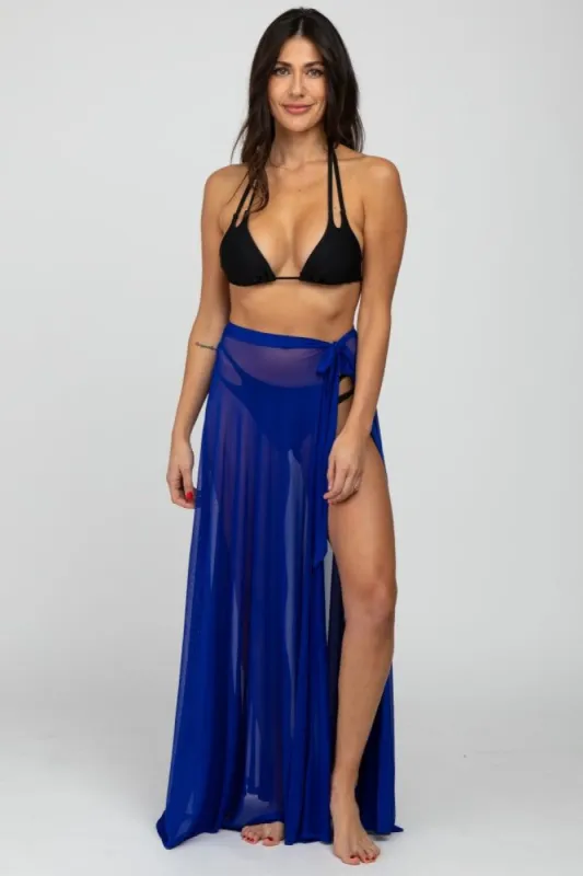 Royal Blue Mesh Wrap Cover Up sold by Pinkblush