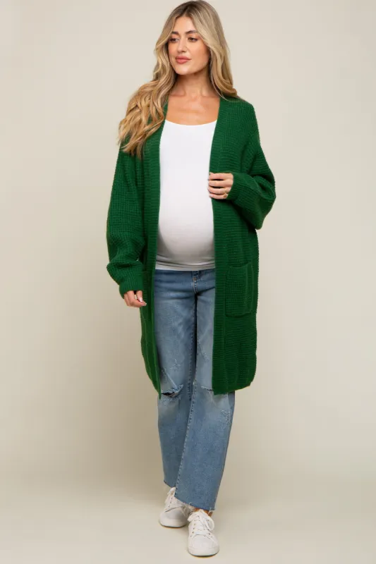 Forest Green Chunky Waffle Knit Maternity Cardigan sold by Pinkblush