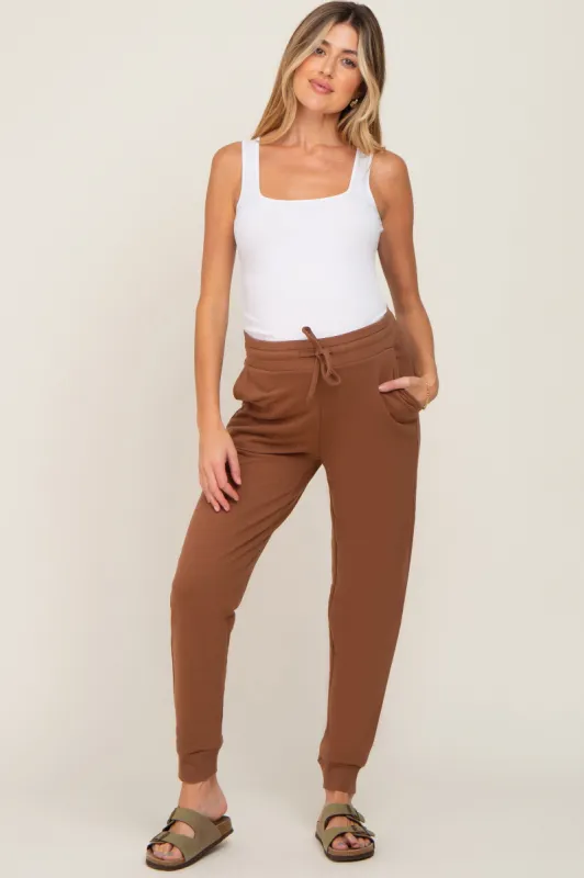Camel Basic Drawstring Maternity Sweatpants sold by Pinkblush