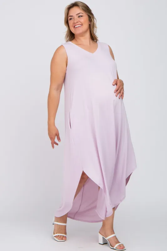 Lavender V-Neck Basic Maternity Plus Maxi Dress sold by Pinkblush