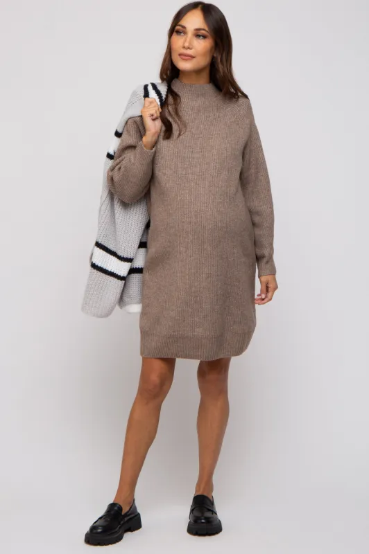 Mocha Mock Neck Maternity Sweater Dress sold by Pinkblush