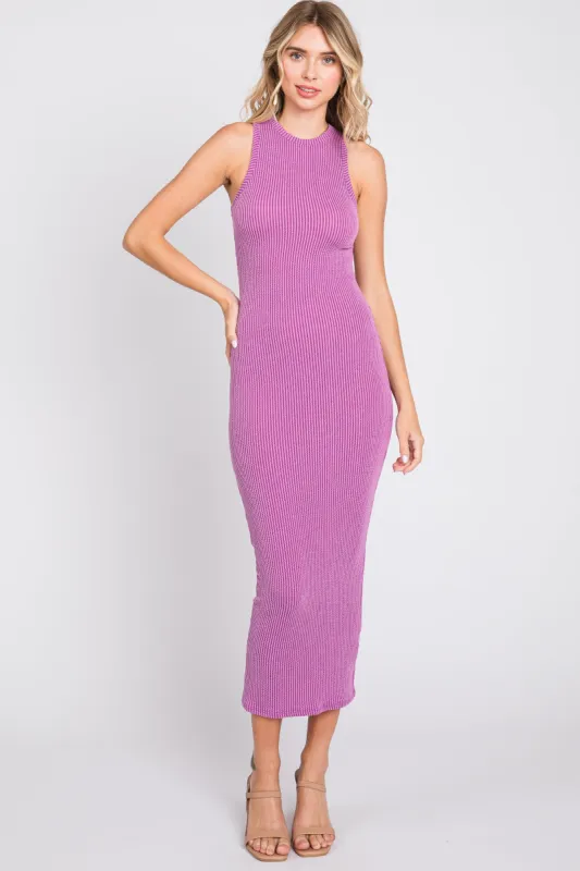 Magenta Ribbed Fitted Midi Dress sold by Pinkblush