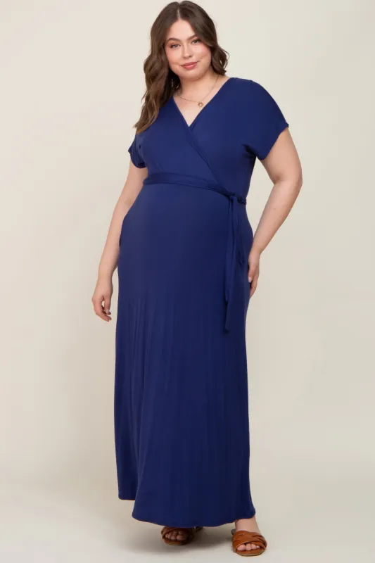 Navy Basic Maternity Plus Wrap Maxi Dress sold by Pinkblush