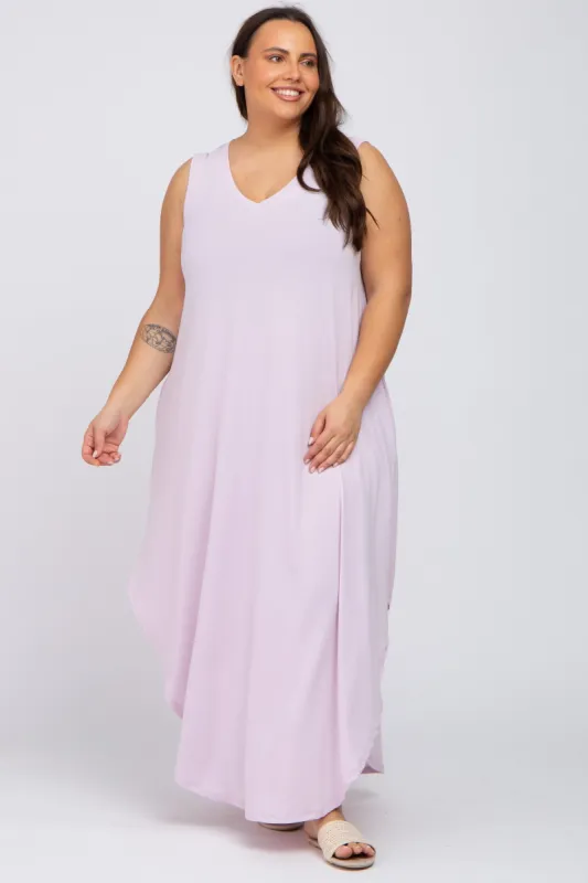 Lavender V-Neck Basic Plus Maxi Dress sold by Pinkblush