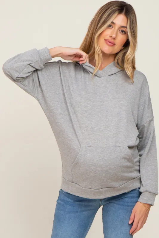 Heather Grey Hooded Maternity Sweatshirt sold by Pinkblush