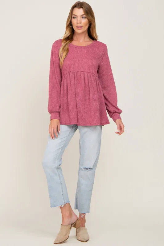 Mauve Knit Ribbed Babydoll Top sold by Pinkblush