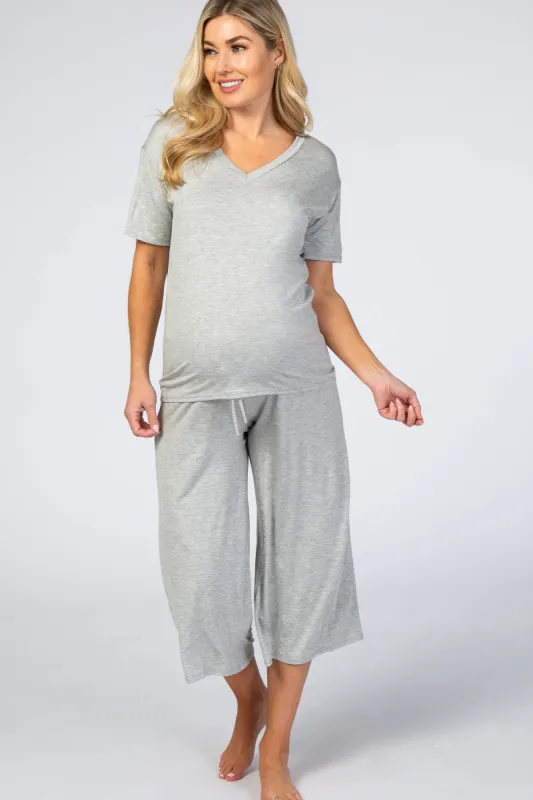 Heather Grey V-Neck Maternity Sleep Set sold by Pinkblush