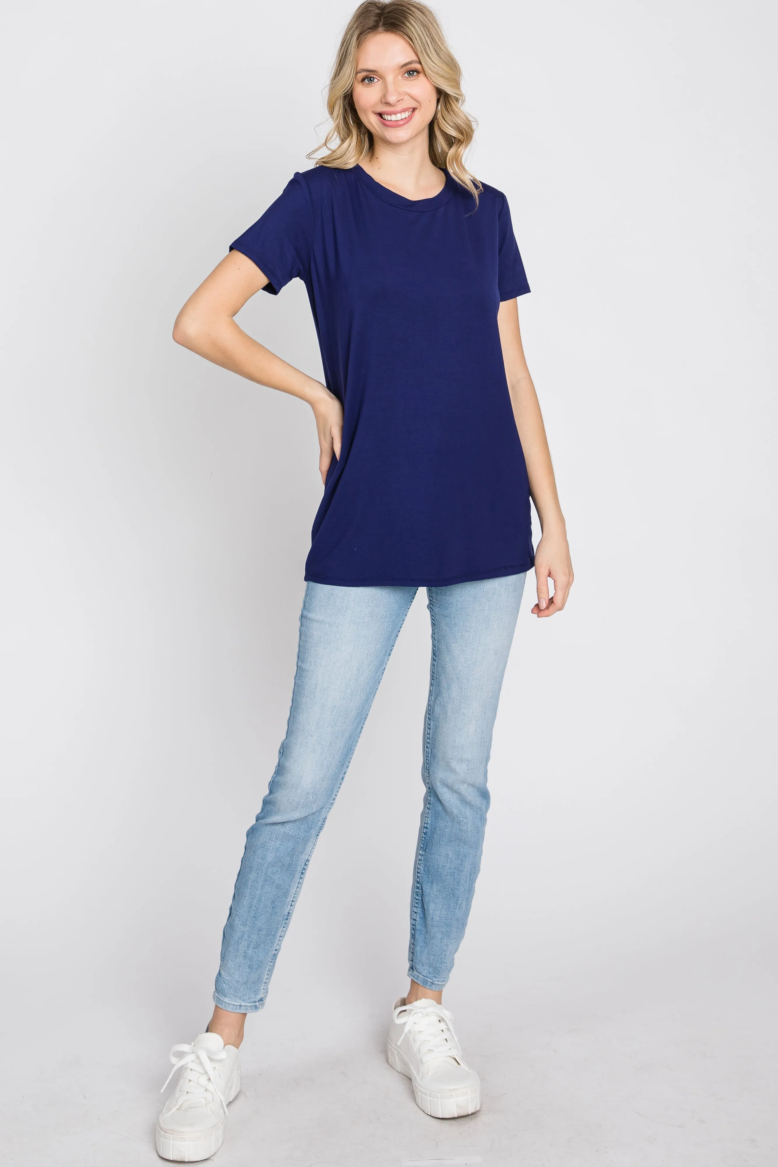 Navy Basic Short Sleeve Top sold by Pinkblush product image thumbnail 2