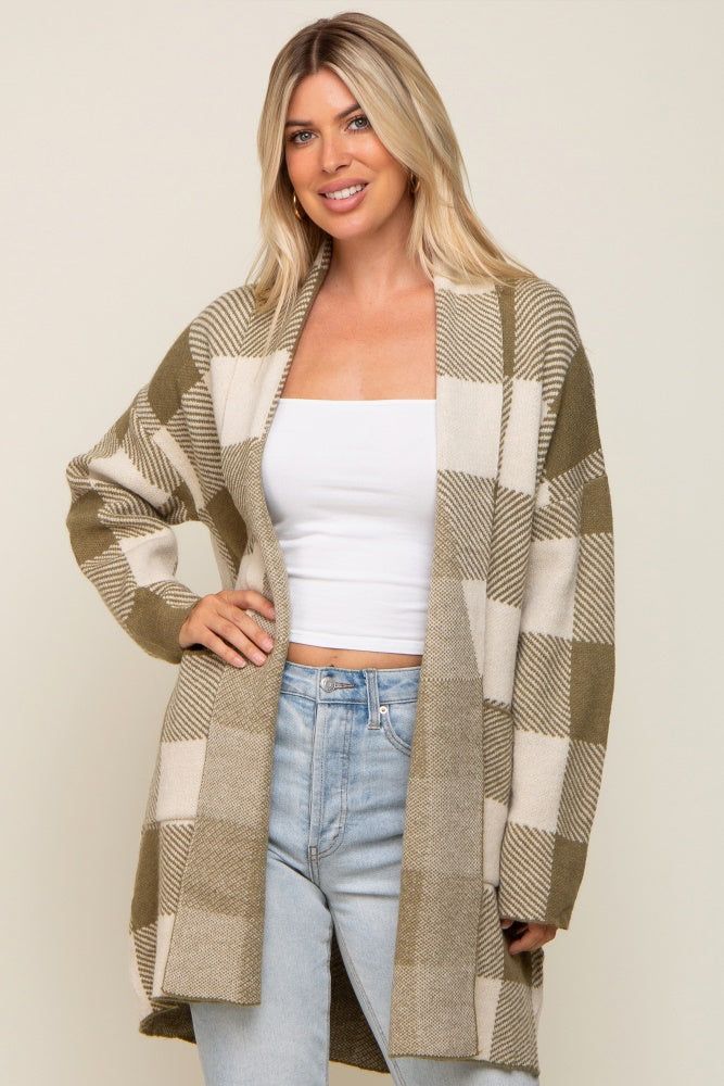 Olive Plaid Shawl Cardigan sold by Pinkblush