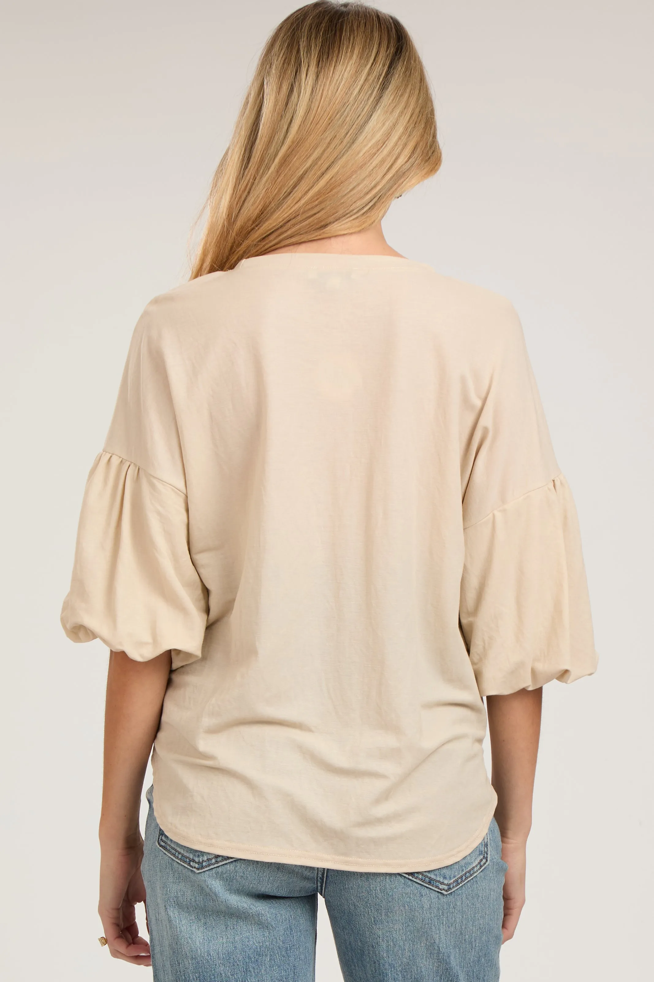 Beige Drop Shoulder Puff Sleeve Maternity Top sold by Pinkblush product image thumbnail 3