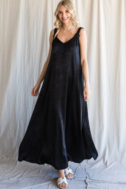 Black Satin Side Slit Maxi Dress sold by Pinkblush
