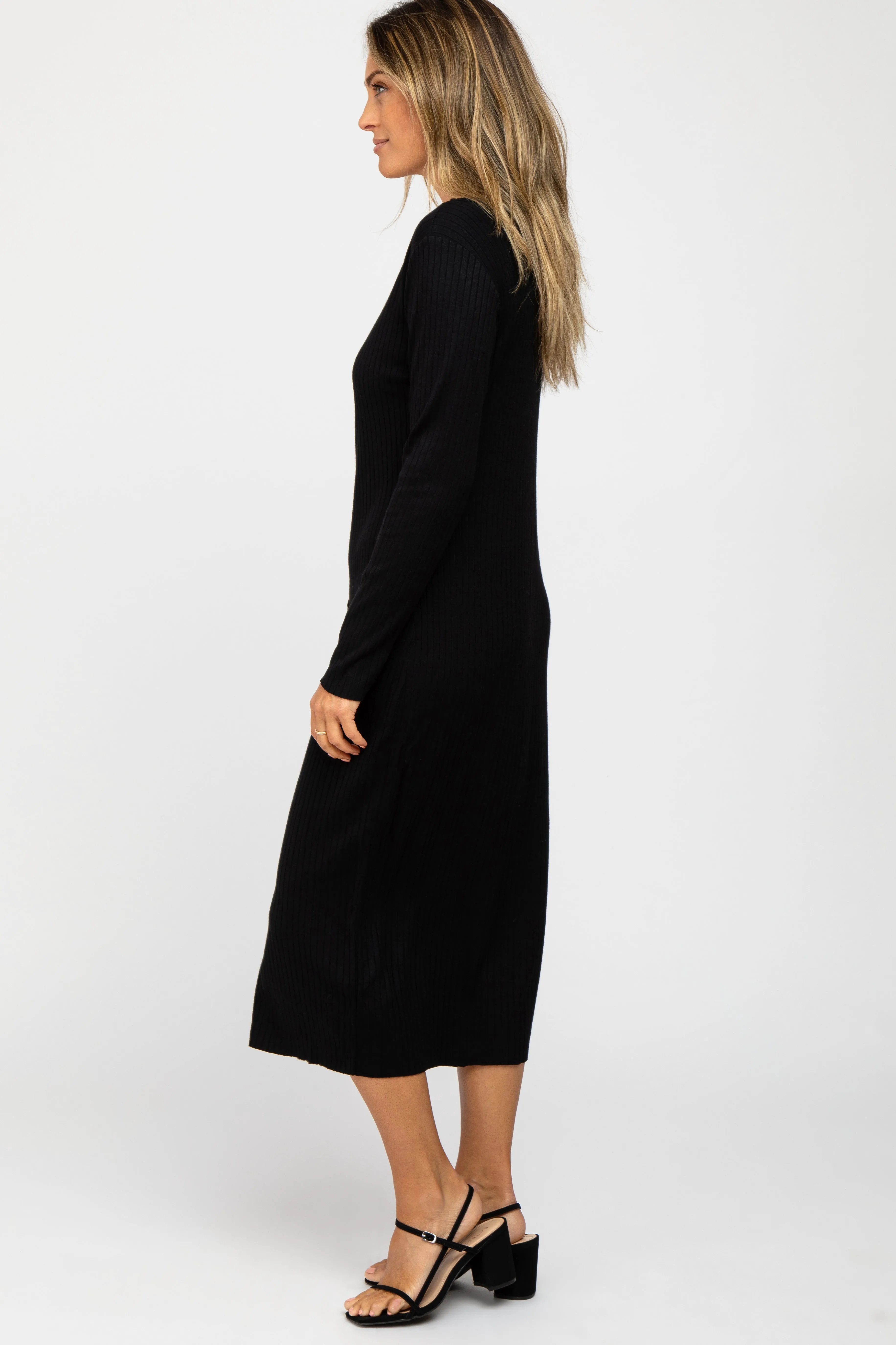 Black Ribbed Button Front Midi Cardigan Dress sold by Pinkblush product image thumbnail 2