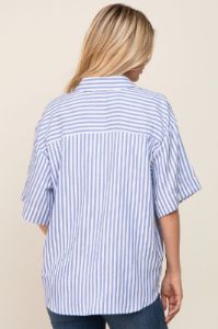 Blue Striped Button Down Top sold by Pinkblush