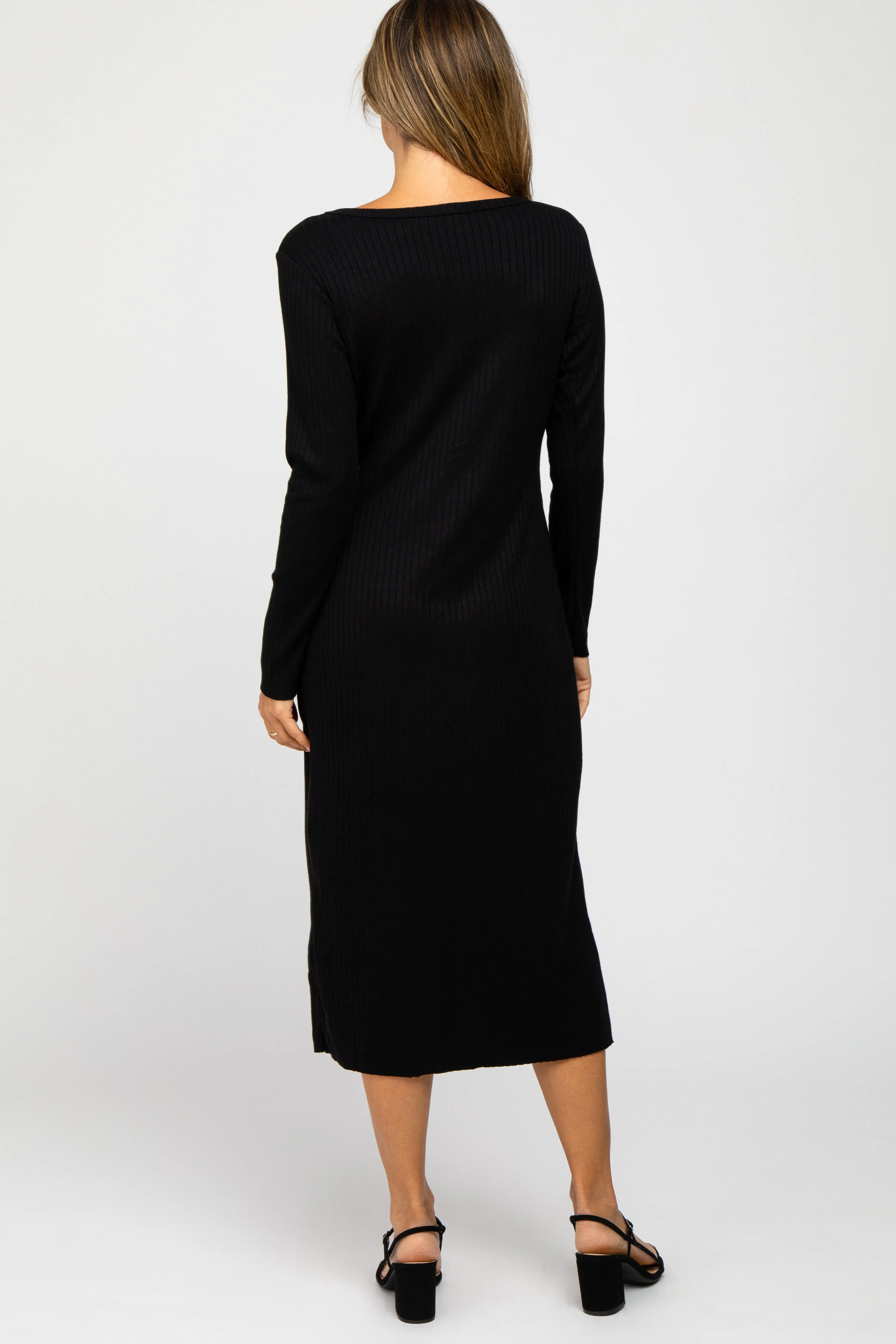 Black Ribbed Button Front Midi Cardigan Dress sold by Pinkblush product image thumbnail 3