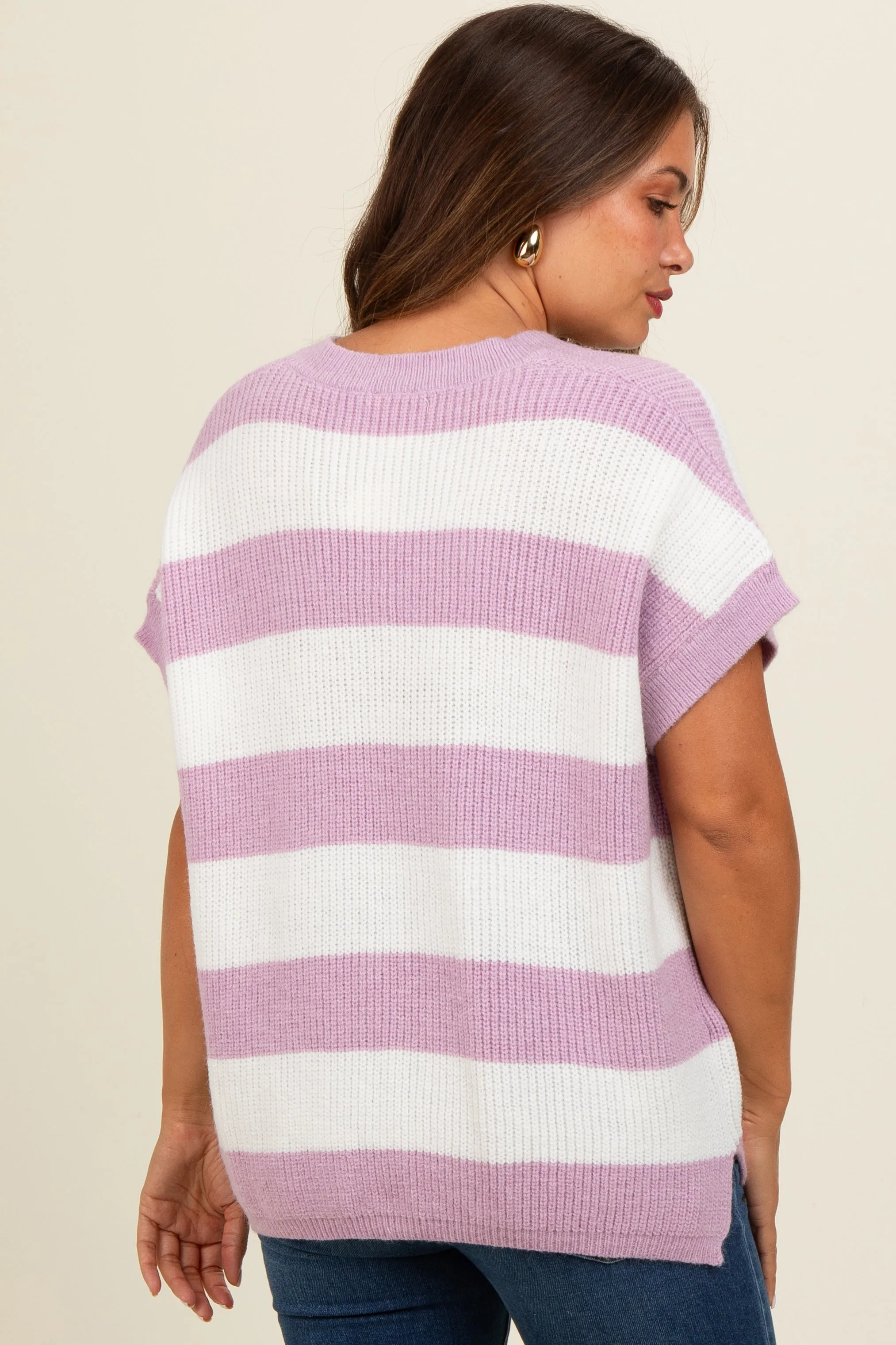 Mauve Striped V-Neck Maternity Sweater Top sold by Pinkblush product image thumbnail 4