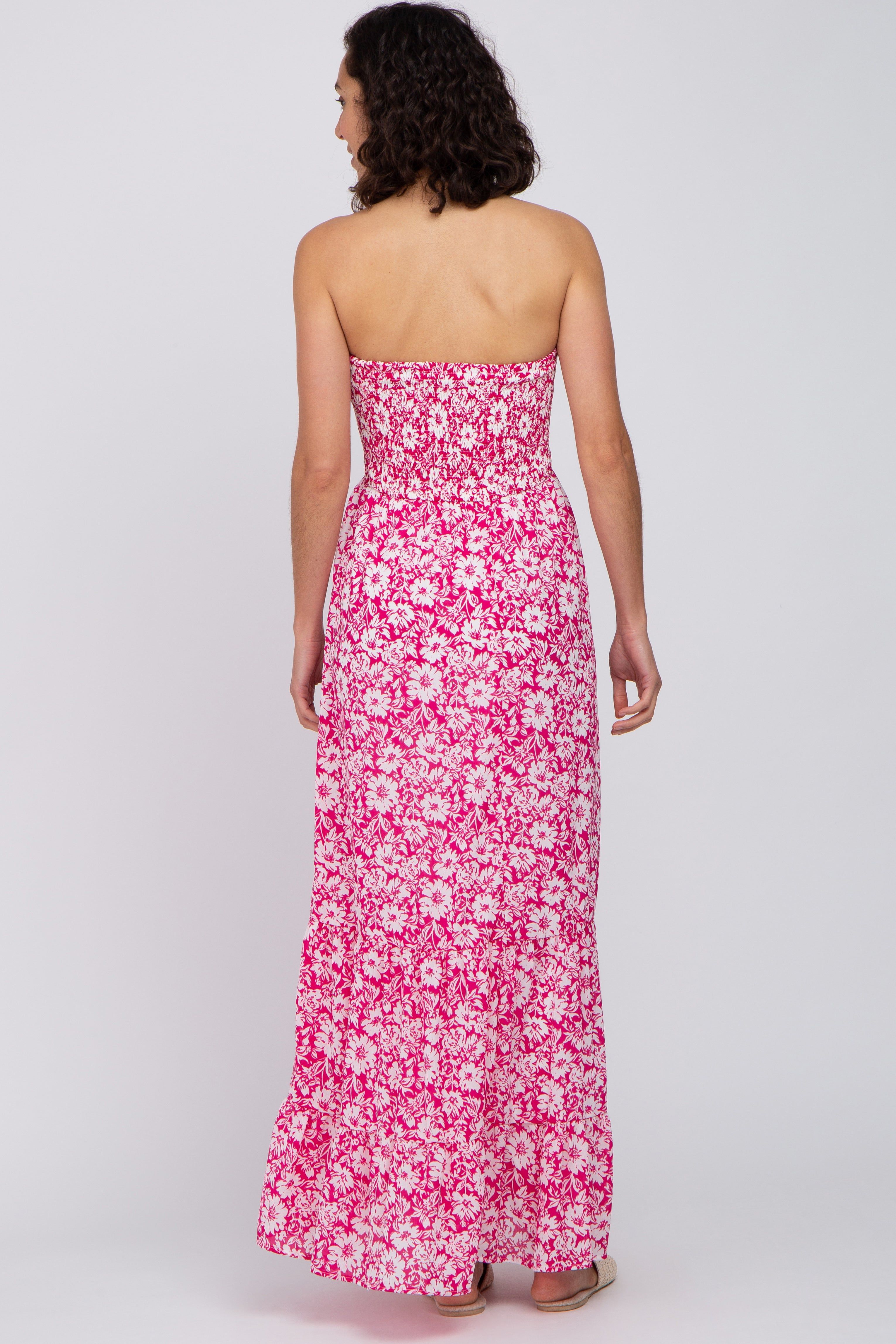 Magenta Floral Strapless Smocked Maxi Dress sold by Pinkblush product image thumbnail 3