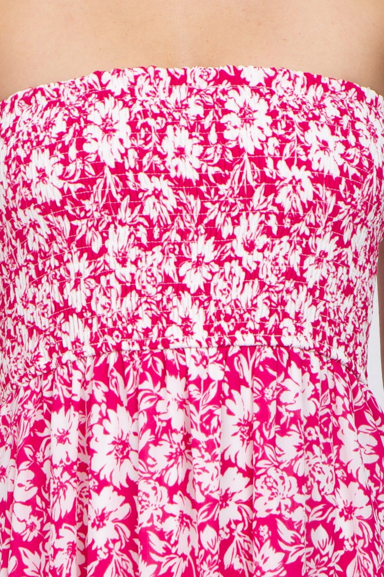 Magenta Floral Strapless Smocked Maxi Dress sold by Pinkblush product image thumbnail 4