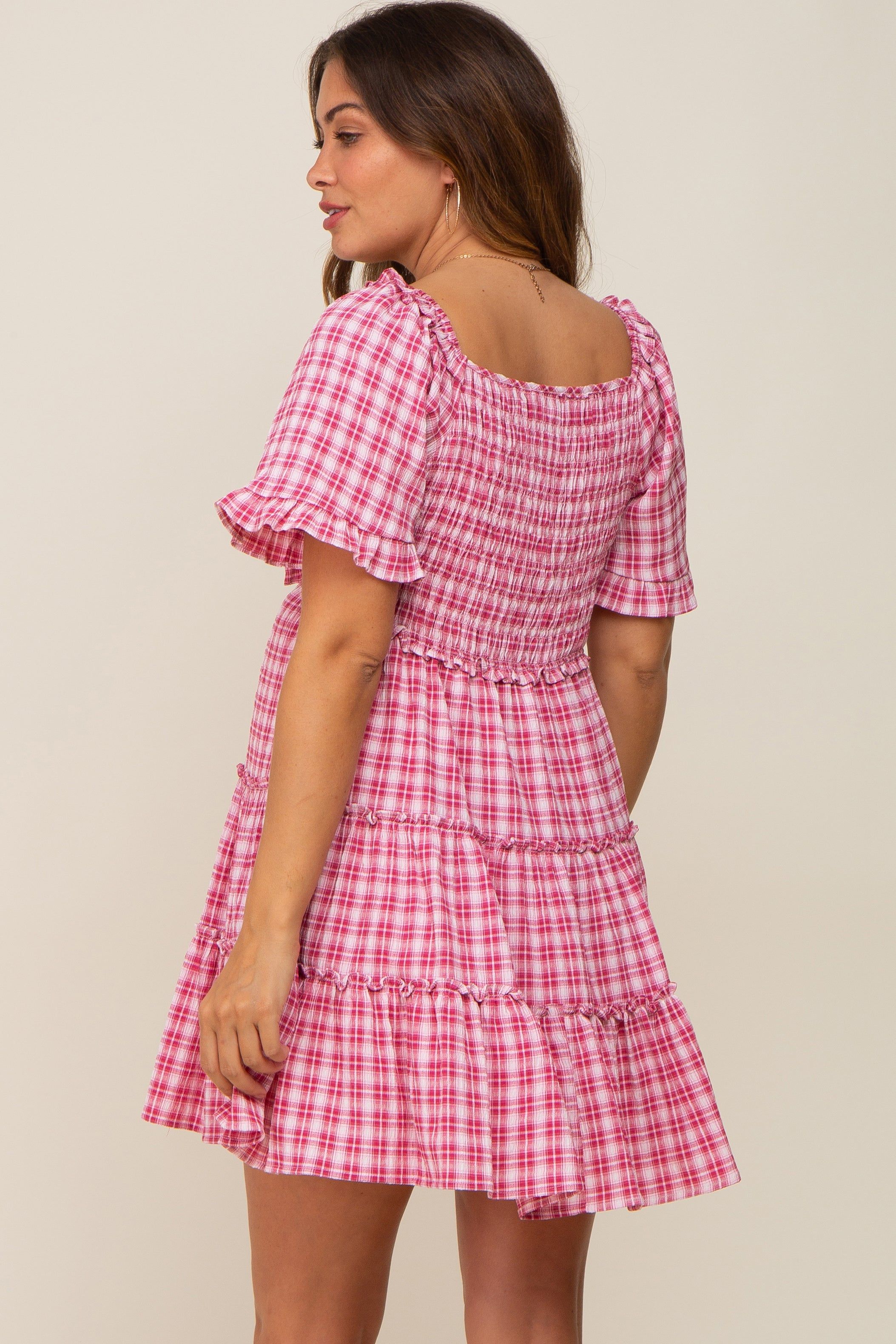 Pink Plaid Ruffle Tiered Maternity Dress sold by Pinkblush product image thumbnail 3