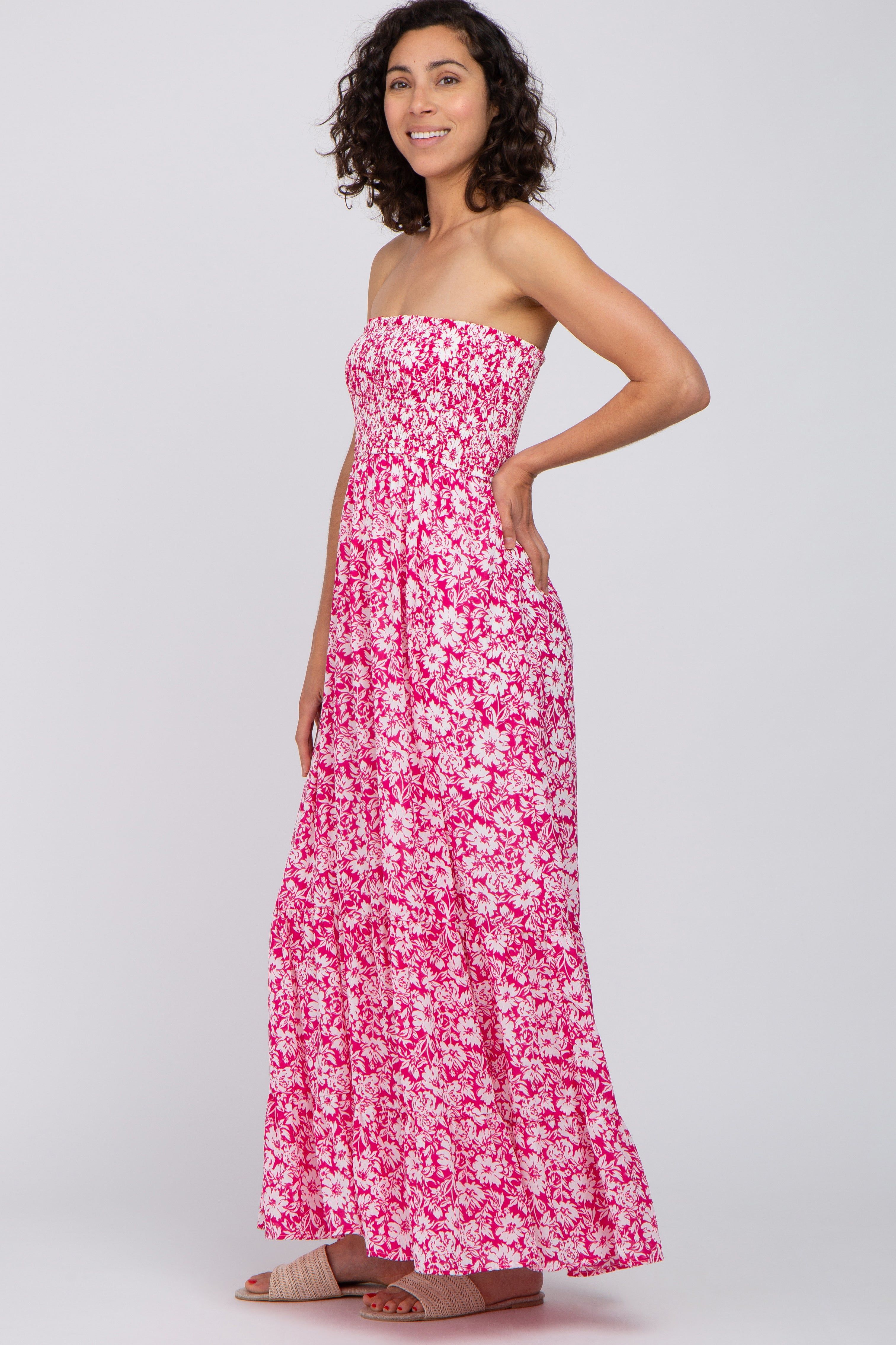 Magenta Floral Strapless Smocked Maxi Dress sold by Pinkblush product image thumbnail 2
