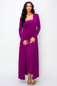 Magenta Ribbed Sleeveless Dress Cardigan Set sold by Pinkblush