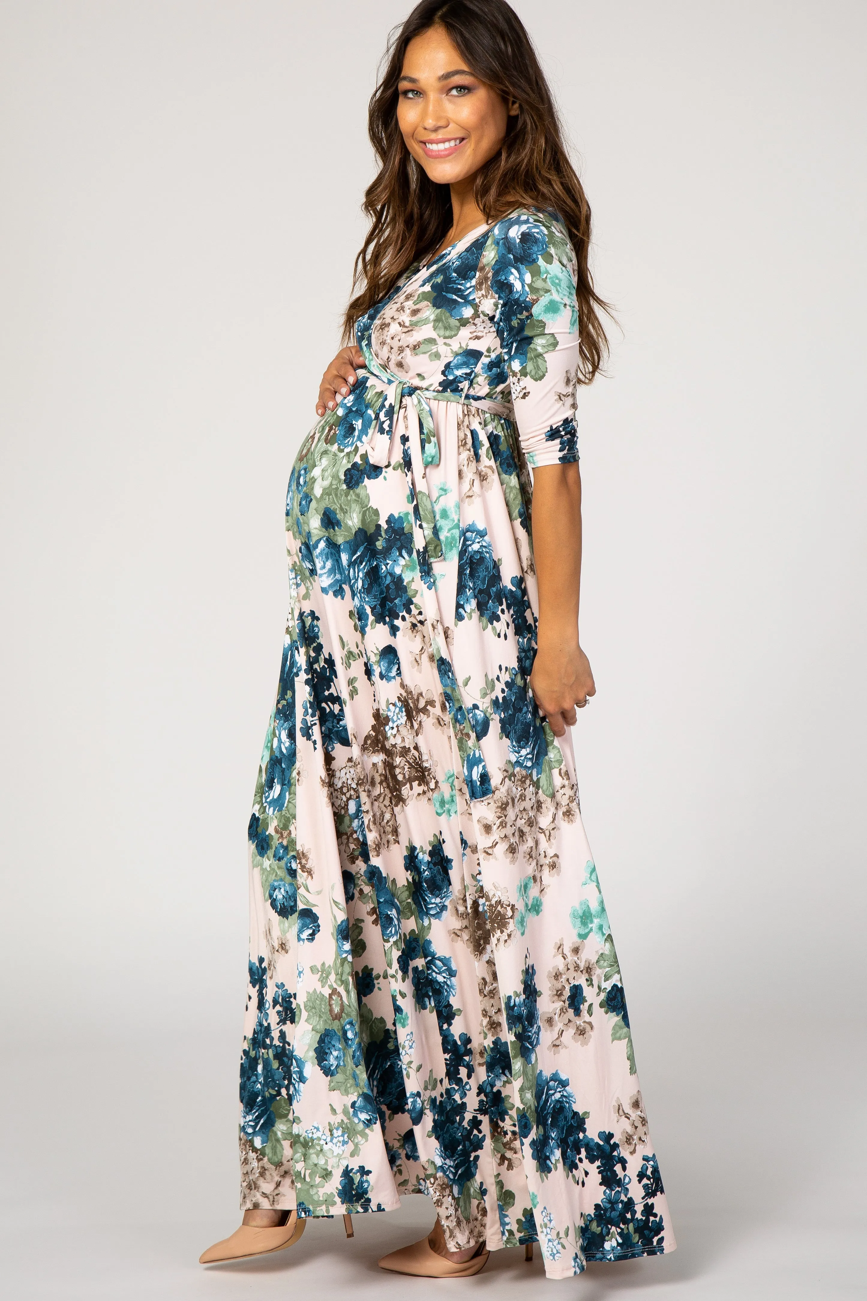 PinkBlush Light Pink Floral Sash Tie Maternity/Nursing Dress sold by Pinkblush product image thumbnail 2