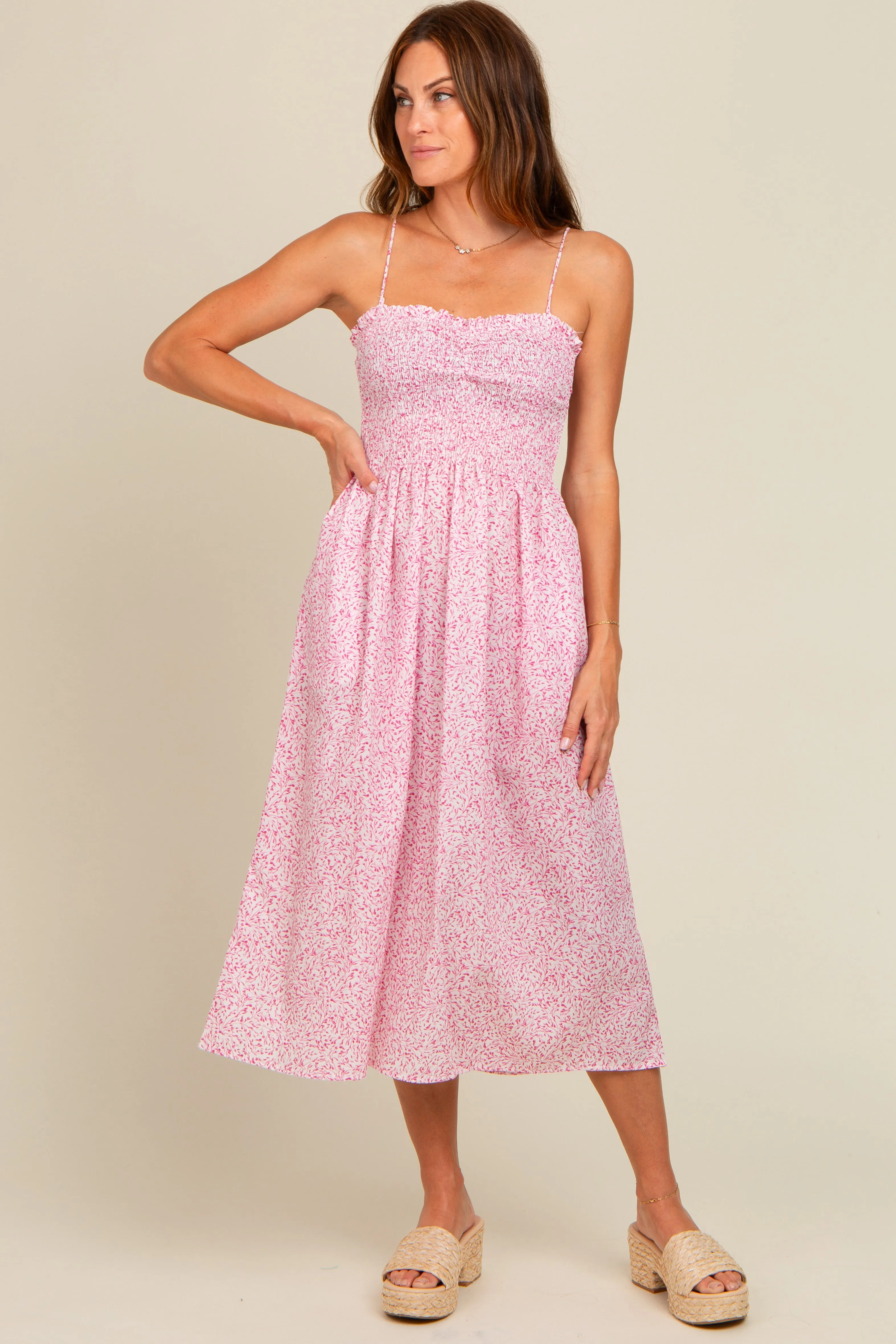 Pink Printed Smocked Midi Dress sold by Pinkblush product image thumbnail 2