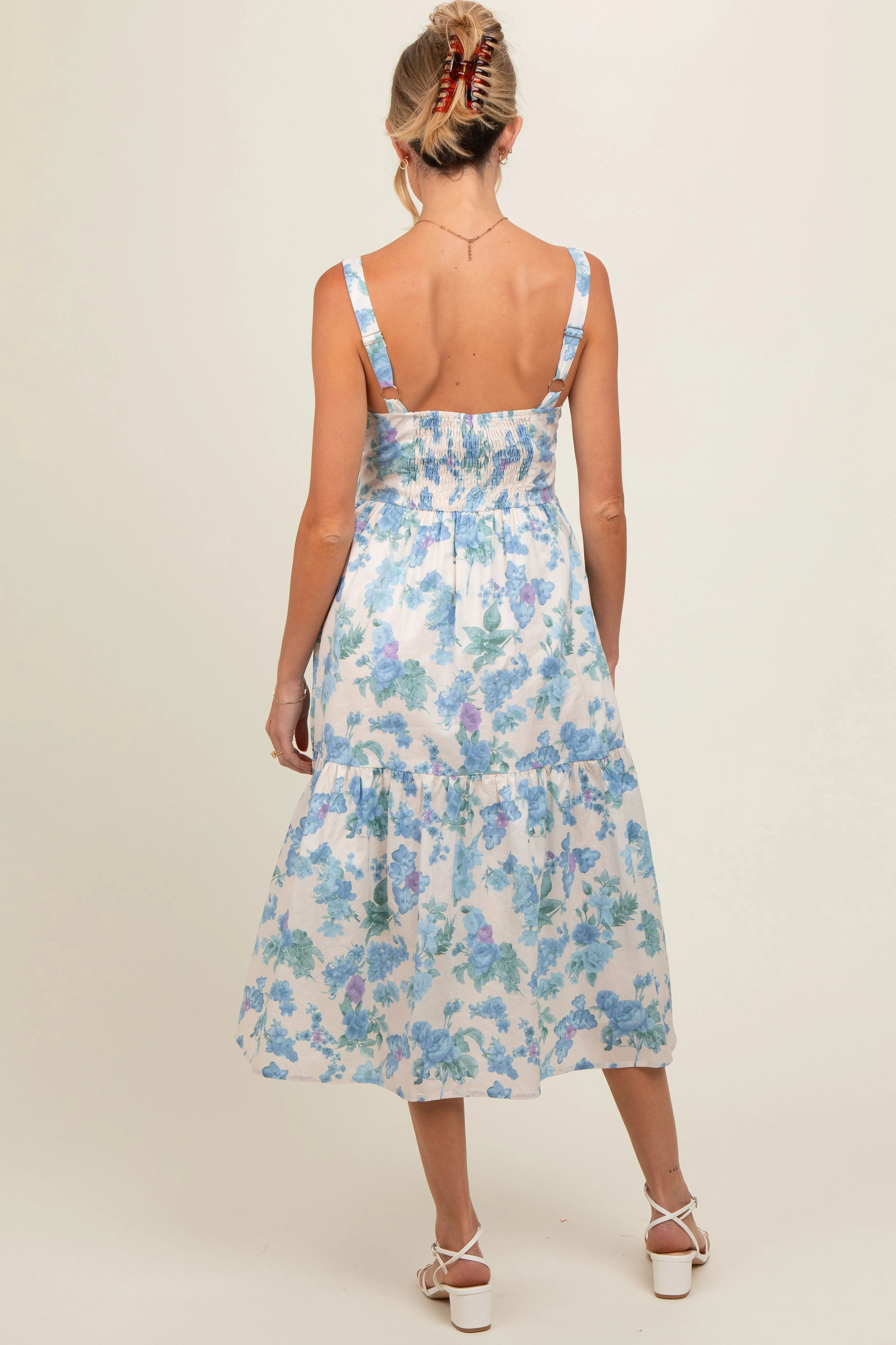 Blue Floral Sweetheart Neck Button Front Maternity Midi Dress sold by Pinkblush product image thumbnail 4
