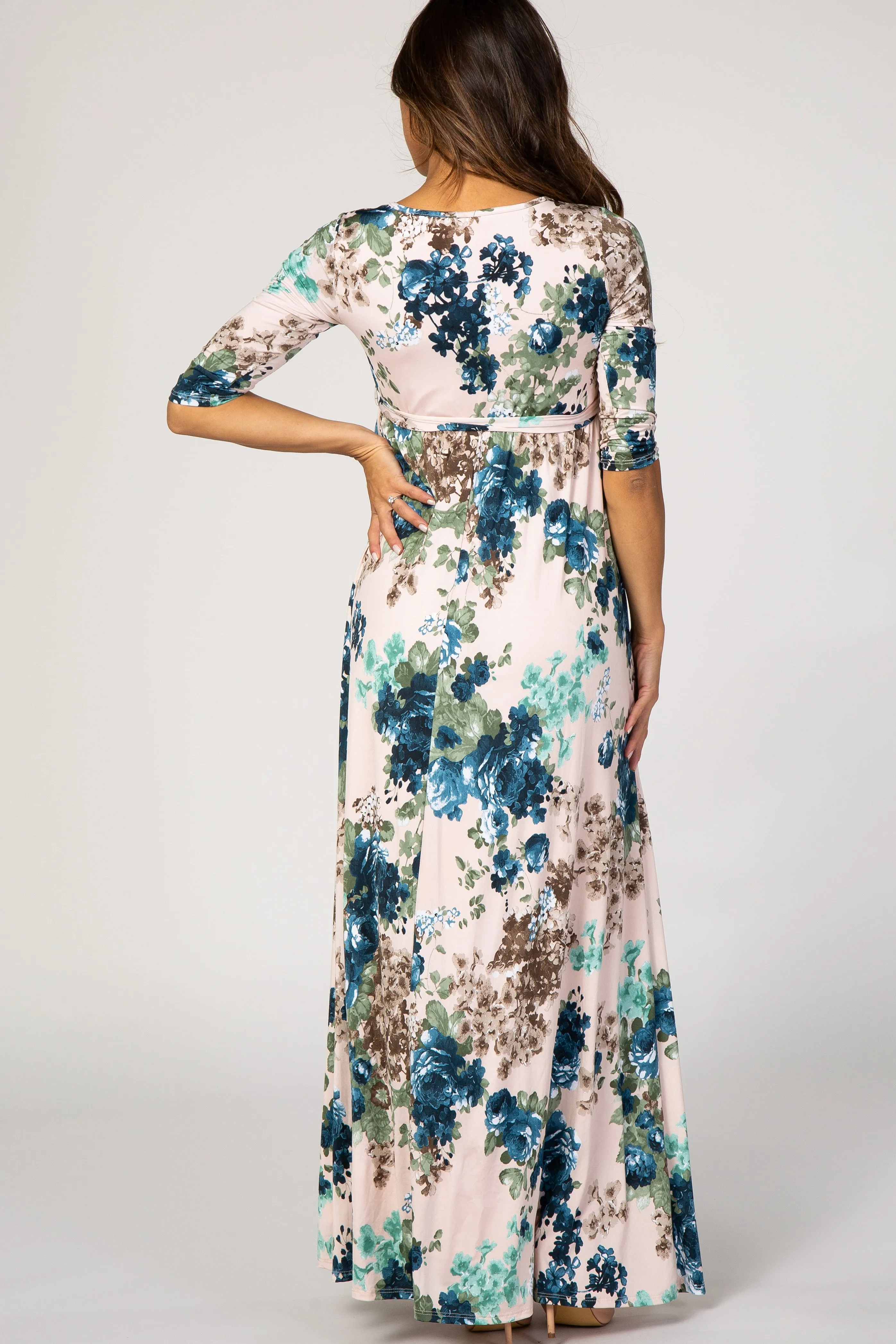 PinkBlush Light Pink Floral Sash Tie Maternity/Nursing Dress sold by Pinkblush product image thumbnail 3