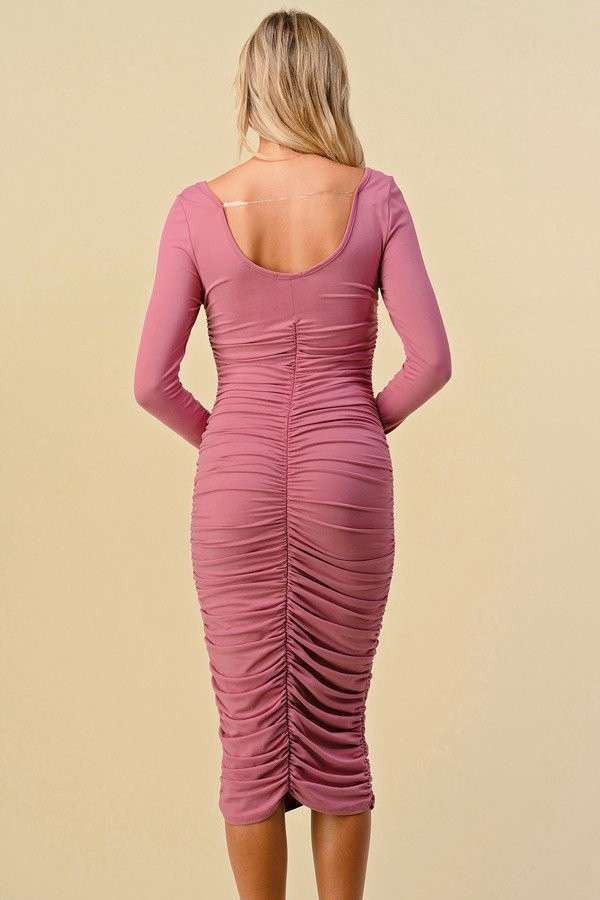 Rose Ruched Scoop Neck Long Sleeve Midi Dress sold by Pinkblush product image thumbnail 2