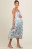 Blue Floral Sweetheart Neck Button Front Maternity Midi Dress sold by Pinkblush