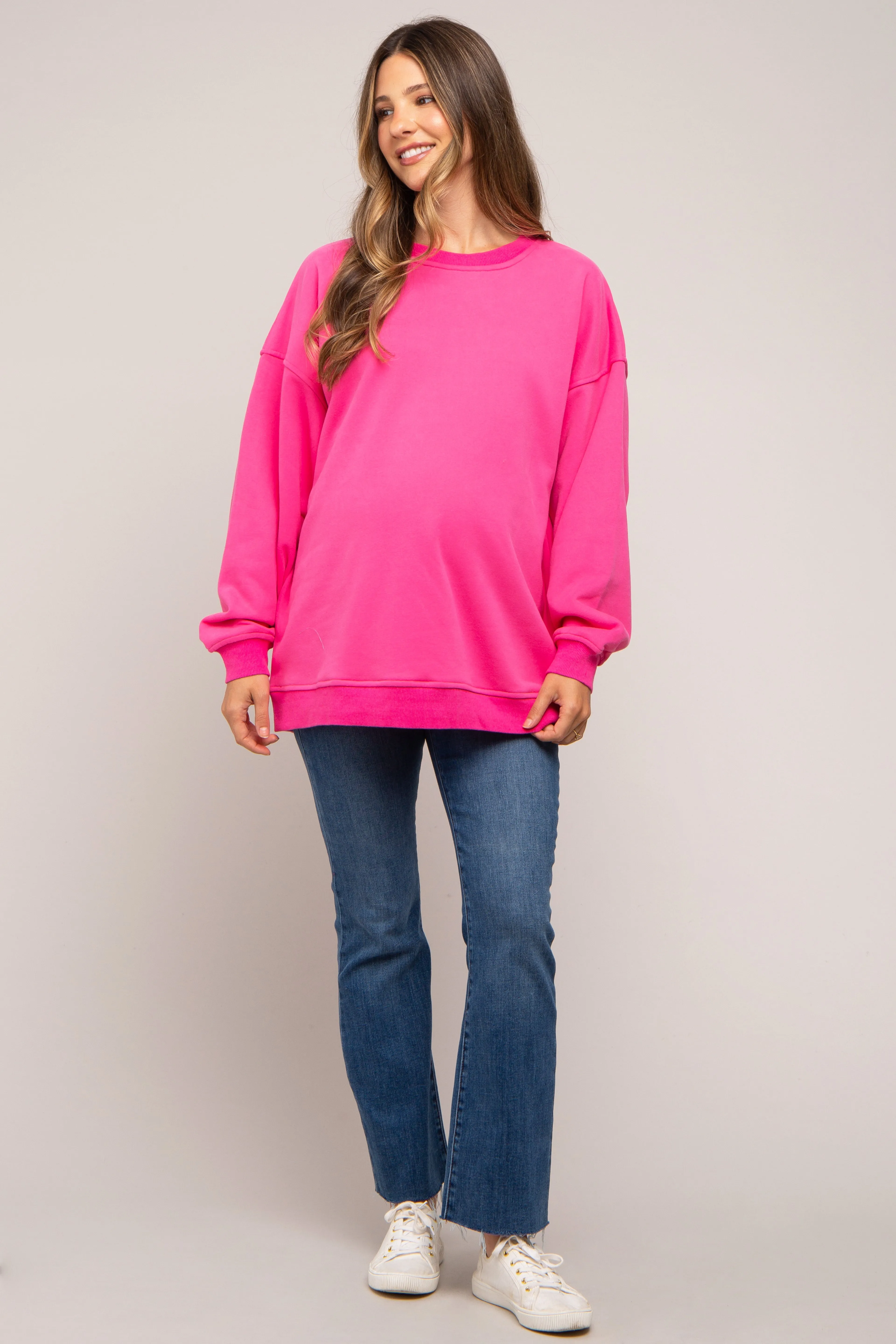 Fuchsia Soft Knit Fleece Lined Maternity Sweatshirt sold by Pinkblush product image thumbnail 2