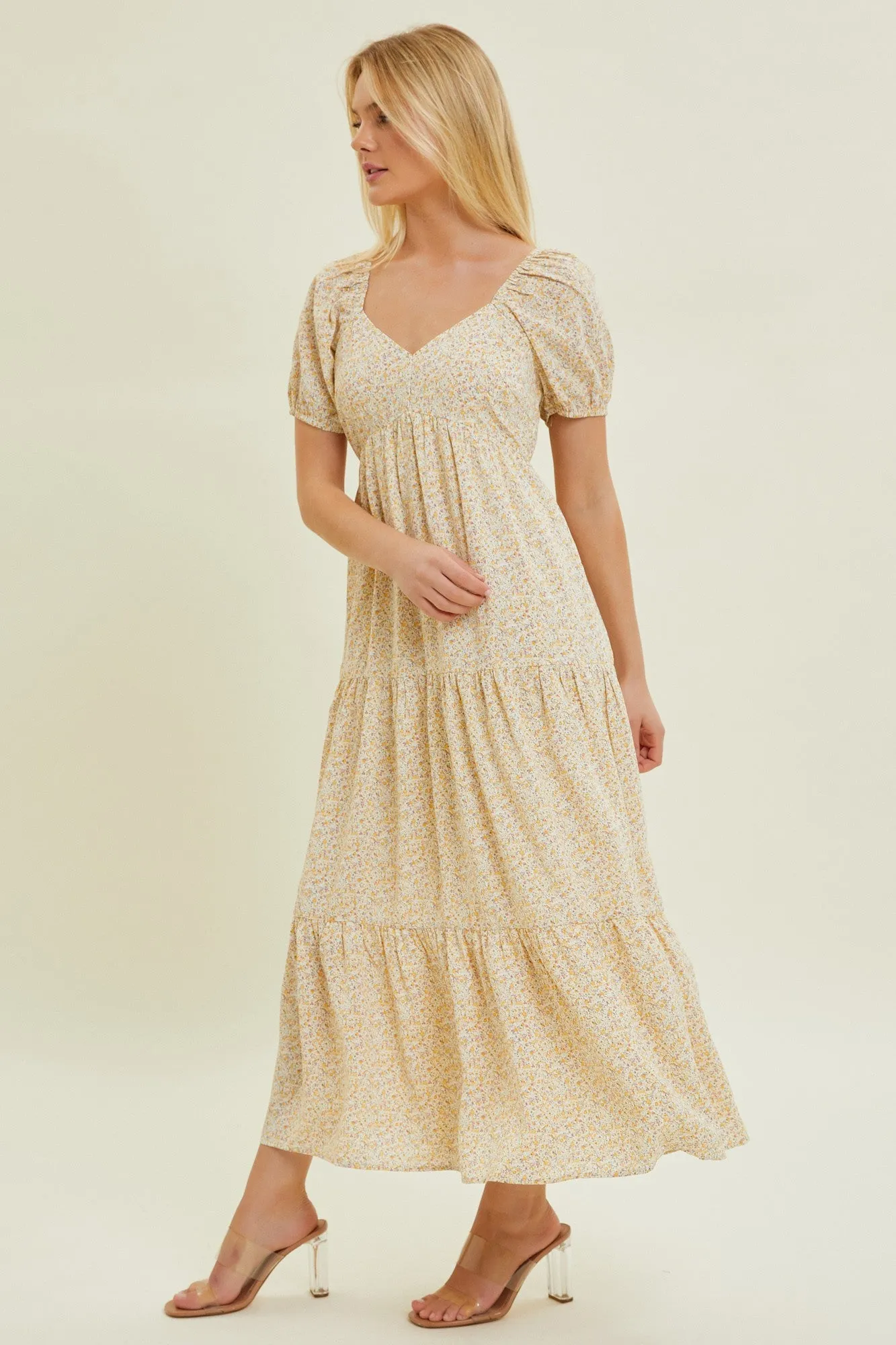 Yellow Ditsy Floral Tiered Midi Dress sold by Pinkblush product image thumbnail 2