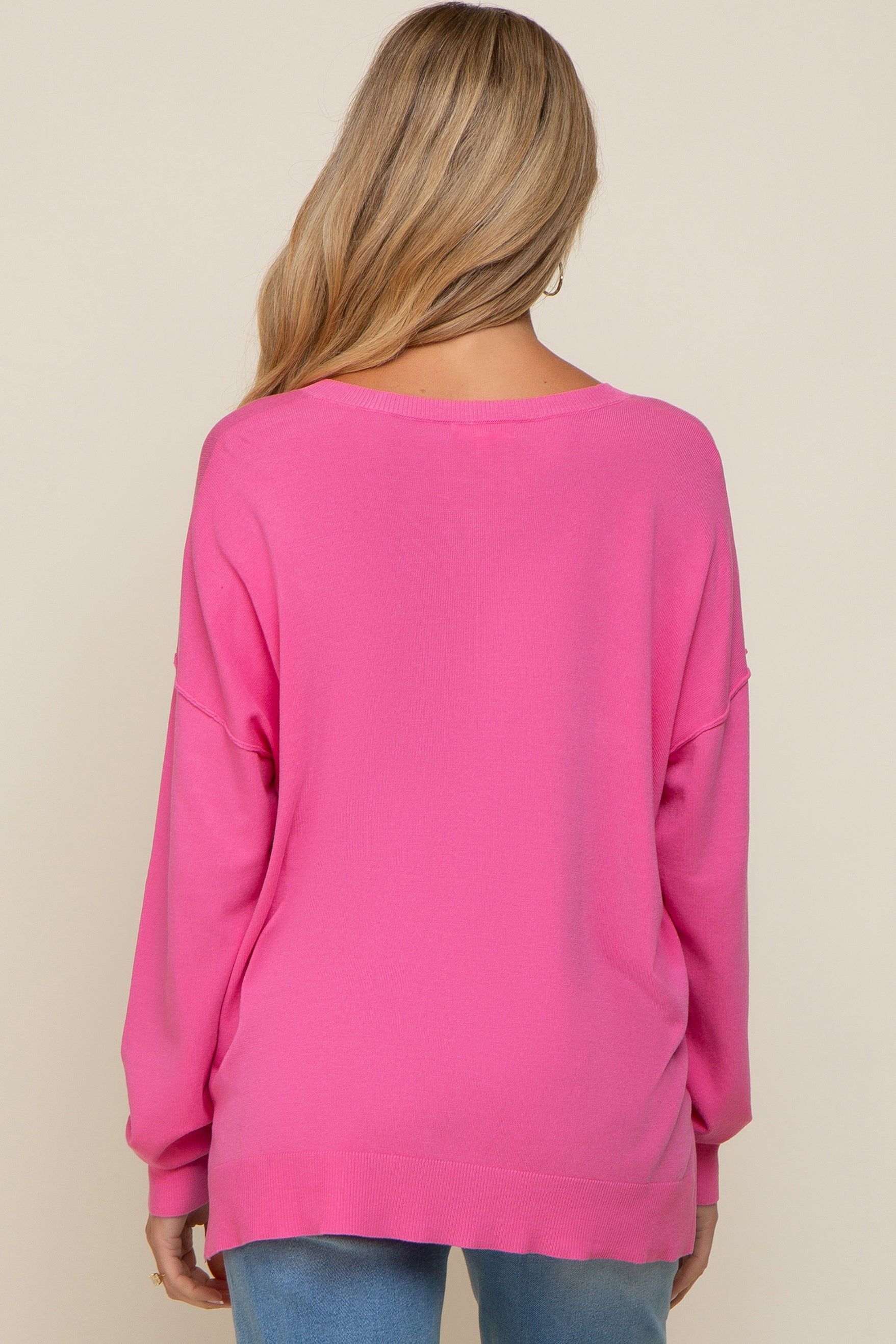 Pink Knit V-Neck Long Sleeve Maternity Top sold by Pinkblush product image thumbnail 3