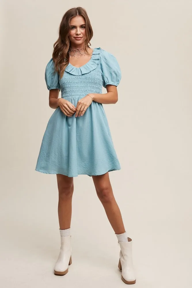 Light Blue Ruffled Peplum Mini Dress sold by Pinkblush product image thumbnail 4