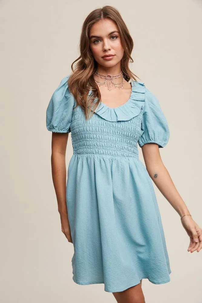 Light Blue Ruffled Peplum Mini Dress sold by Pinkblush