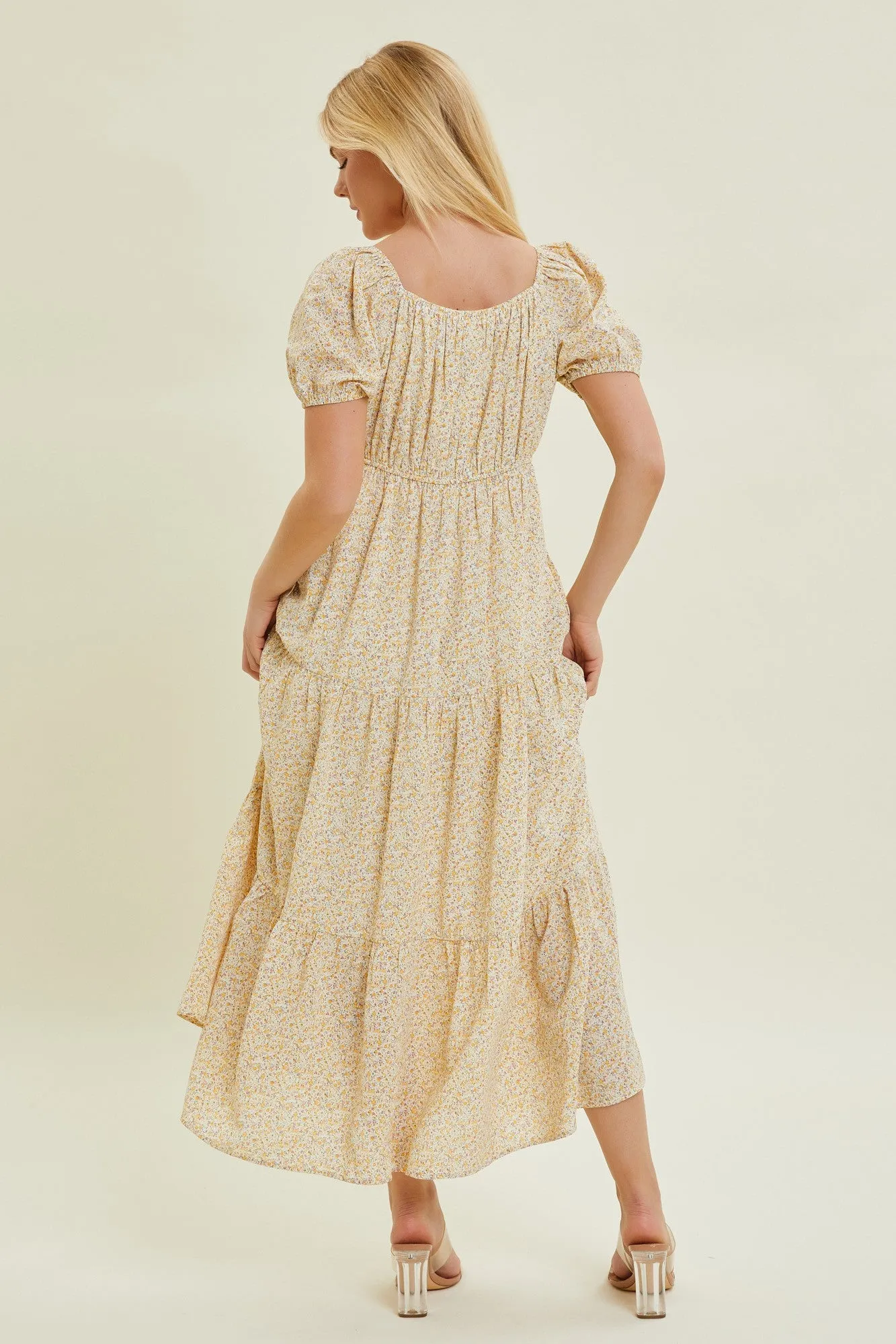 Yellow Ditsy Floral Tiered Midi Dress sold by Pinkblush product image thumbnail 3