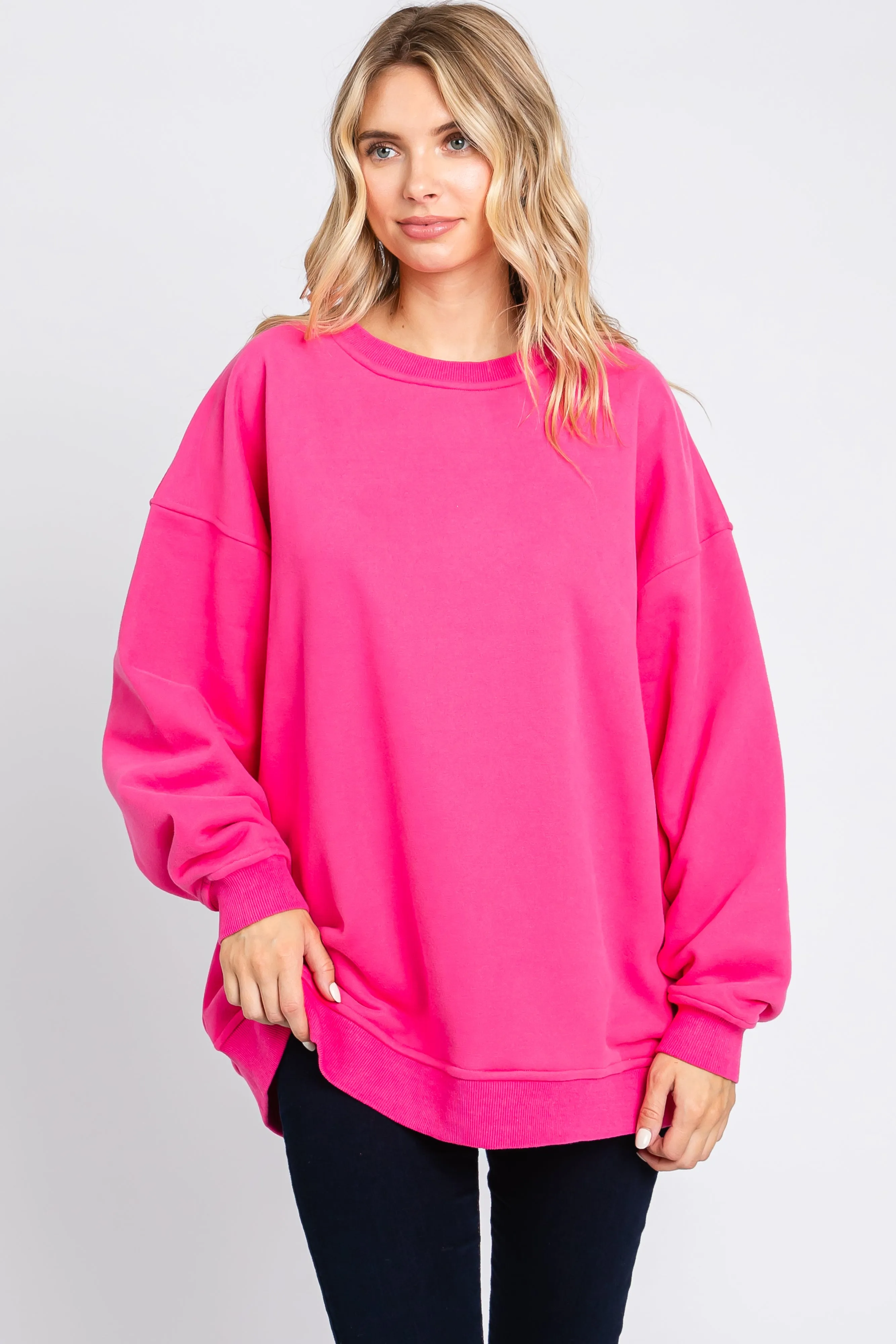 Fuchsia Soft Knit Fleece Lined Maternity Sweatshirt sold by Pinkblush product image thumbnail 4
